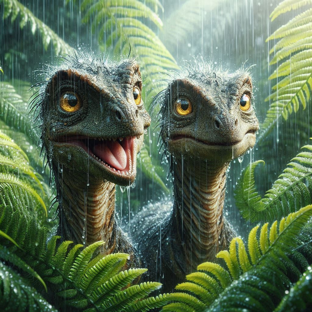 Dinos in the rain