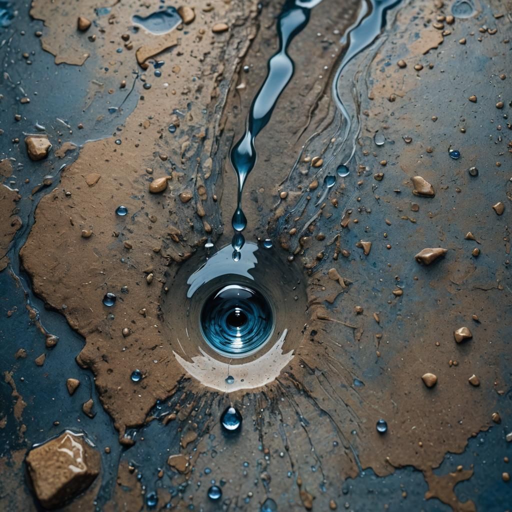 Water Droplet Creates Hole in Rough Stone in Surrealistic Ma...
