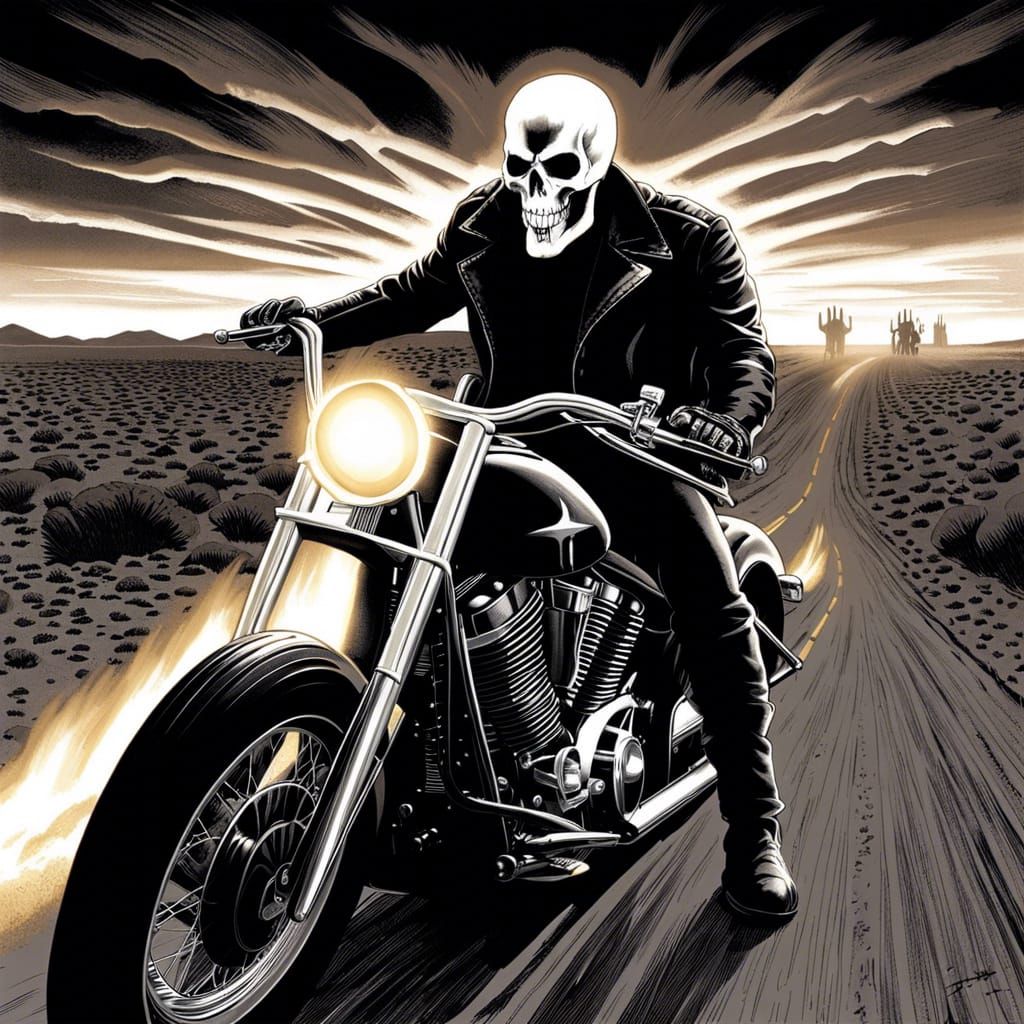 monochromatic, American gothic horror, poster art of Ghost Rider, 1/2 ...