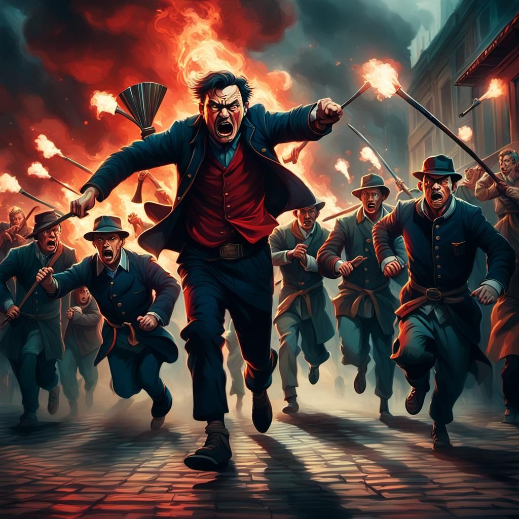Angry Mob in Fiery Cinematic Lighting