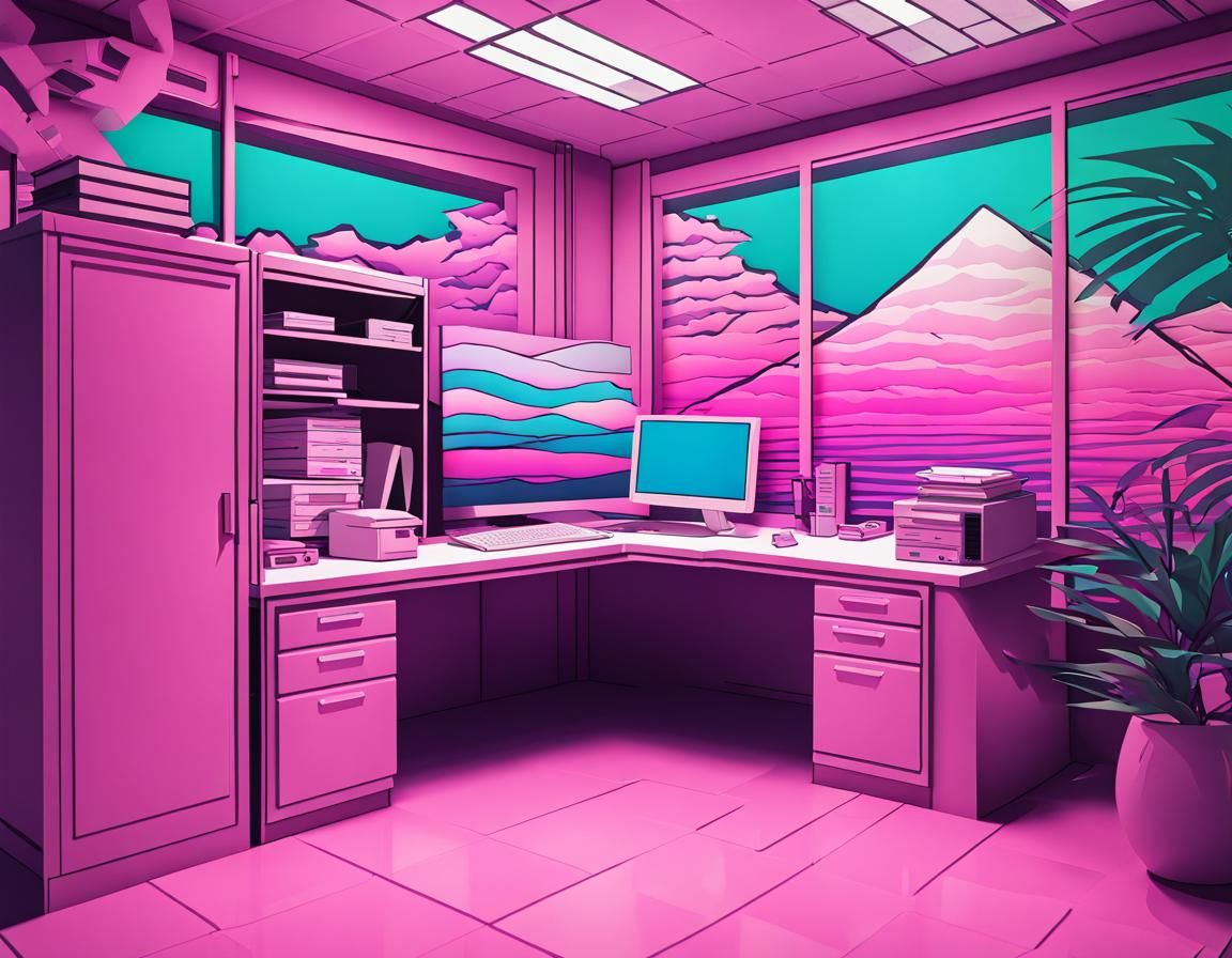vaporwave paper cutout art of a cubicle office - AI Generated Artwork ...