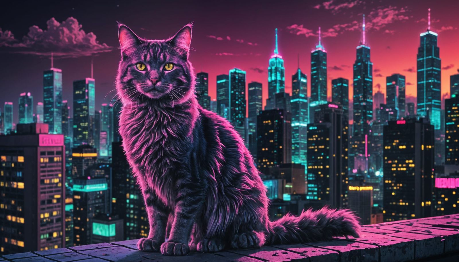 Neon cat on the roof  by @Francis H