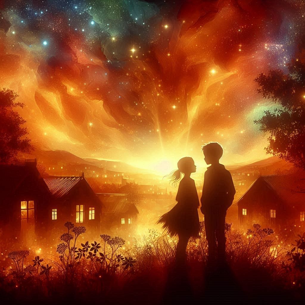 A boy and girl watching the sunset