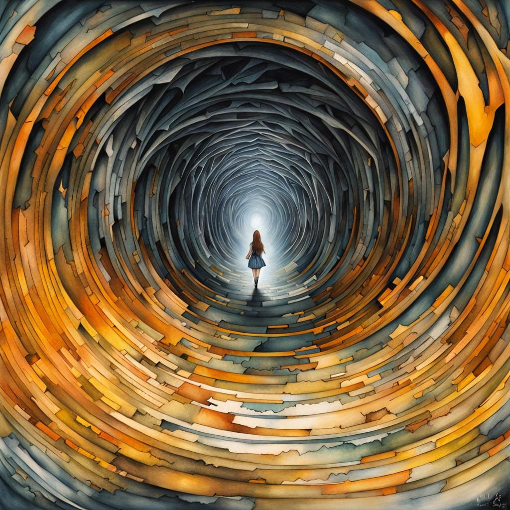 Insanely detailed liquid ink watercolor illustration of a girl walking in a dark tunnel by Amanda Clark ...  by @5Foot3 Marie