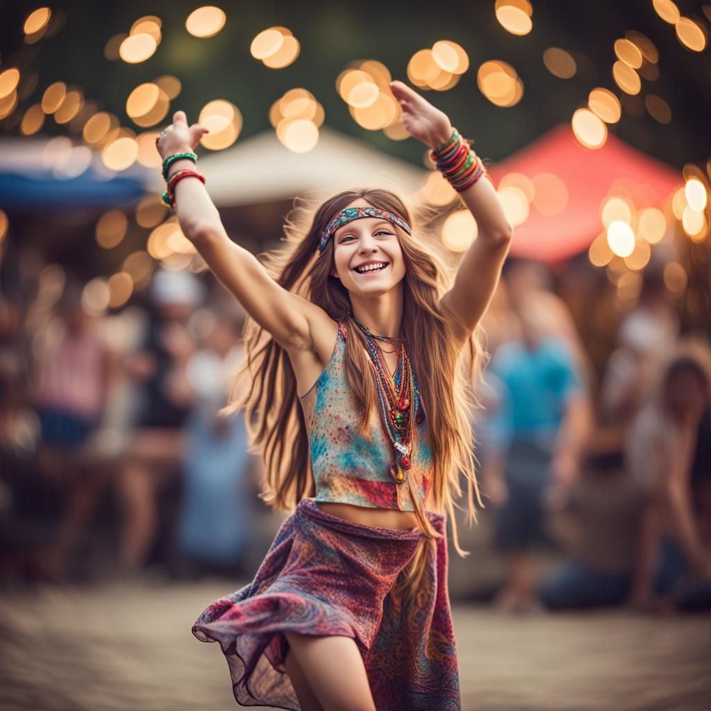 a photo of a dancing hippy girl Professional photography, bokeh ...