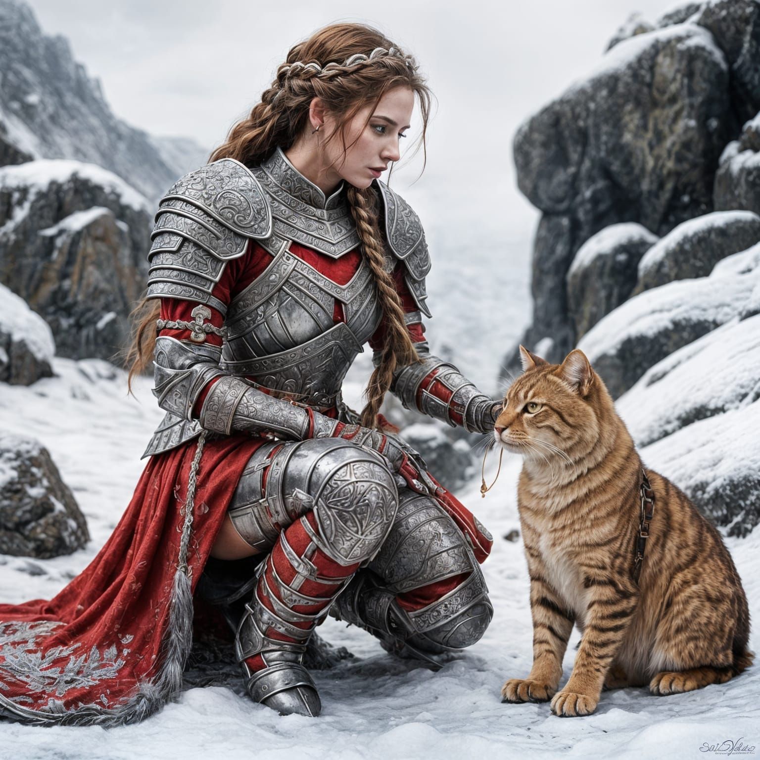 Warrior with feline companion