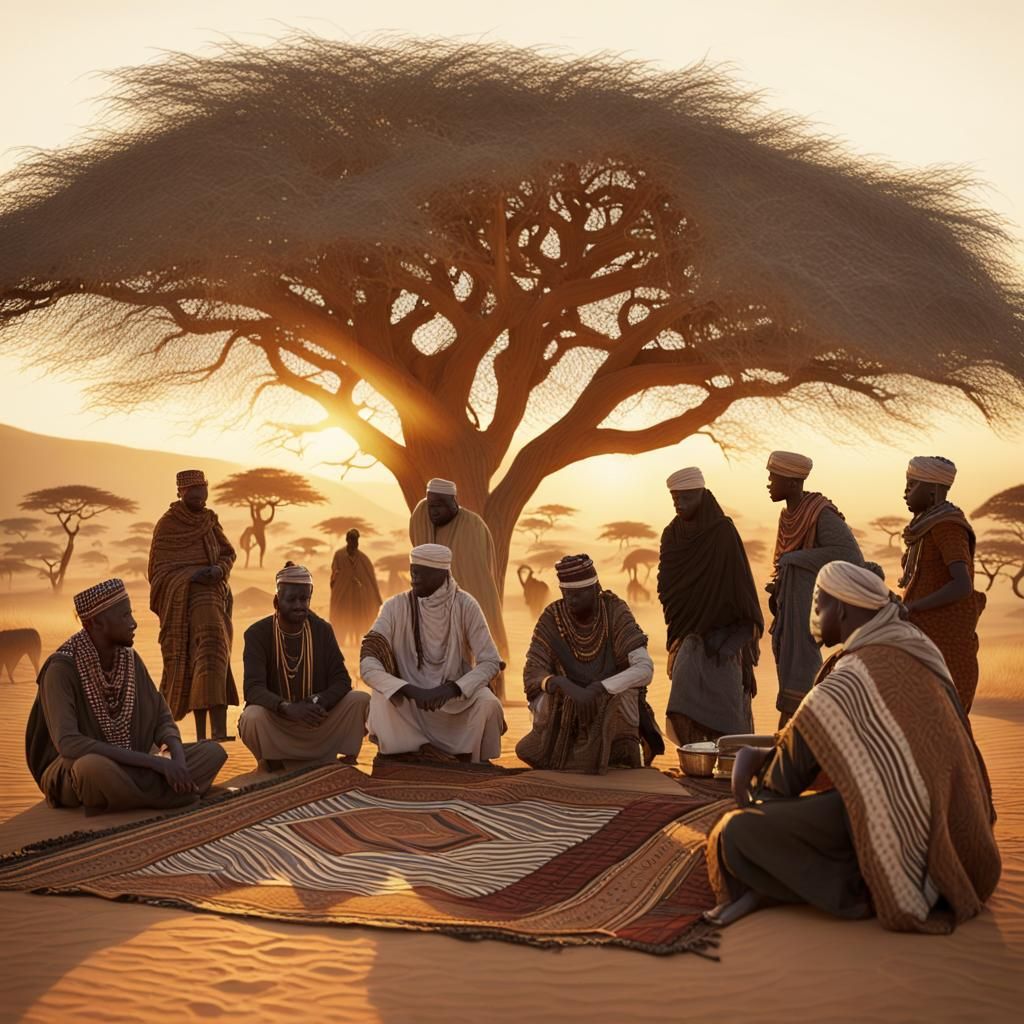 Bedouin tribe on the Serengeti, elaborate, dynamic, vibrant, sharp focus, high definition, high resolution 