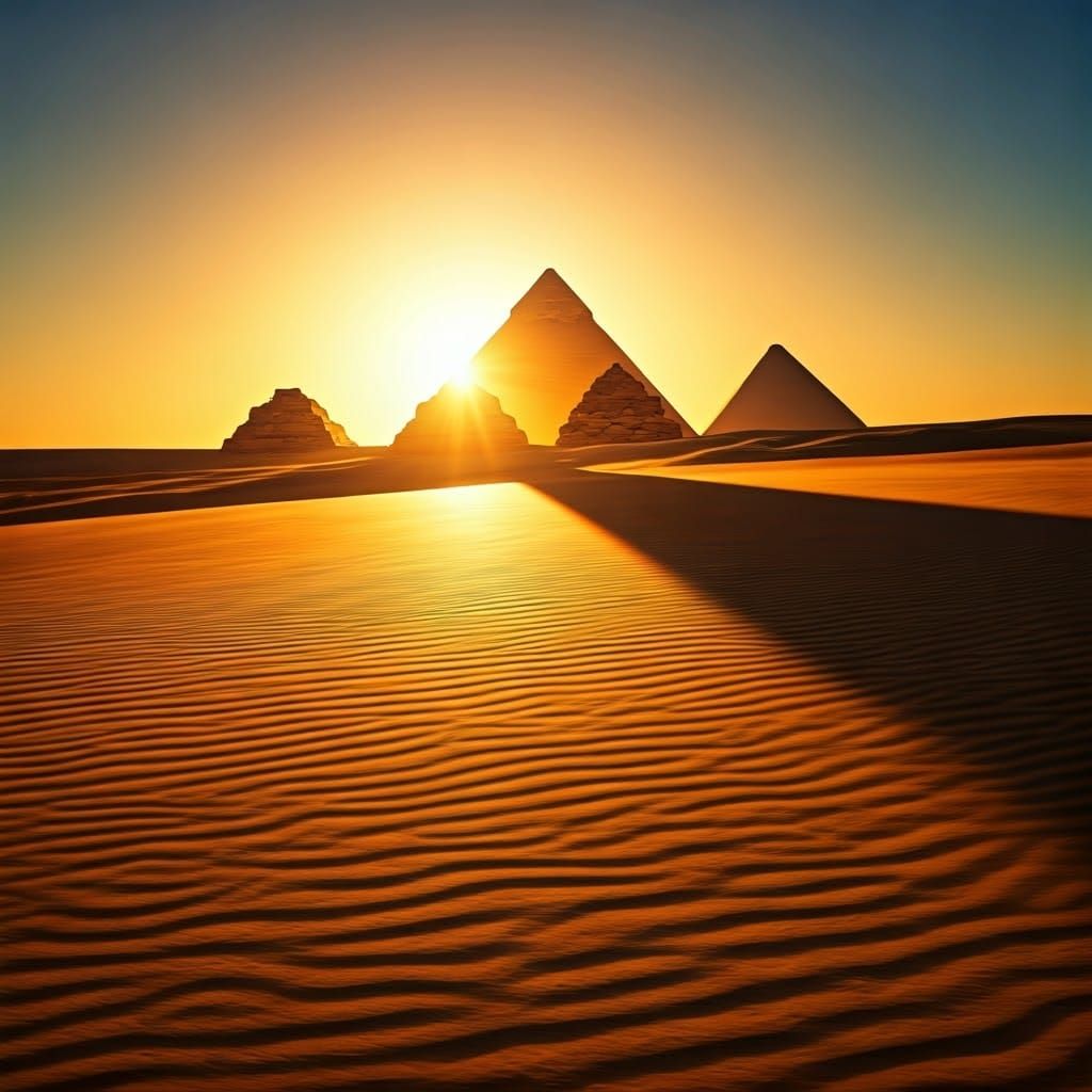 Egyptian Desert Sunset with Majestic Pyramids