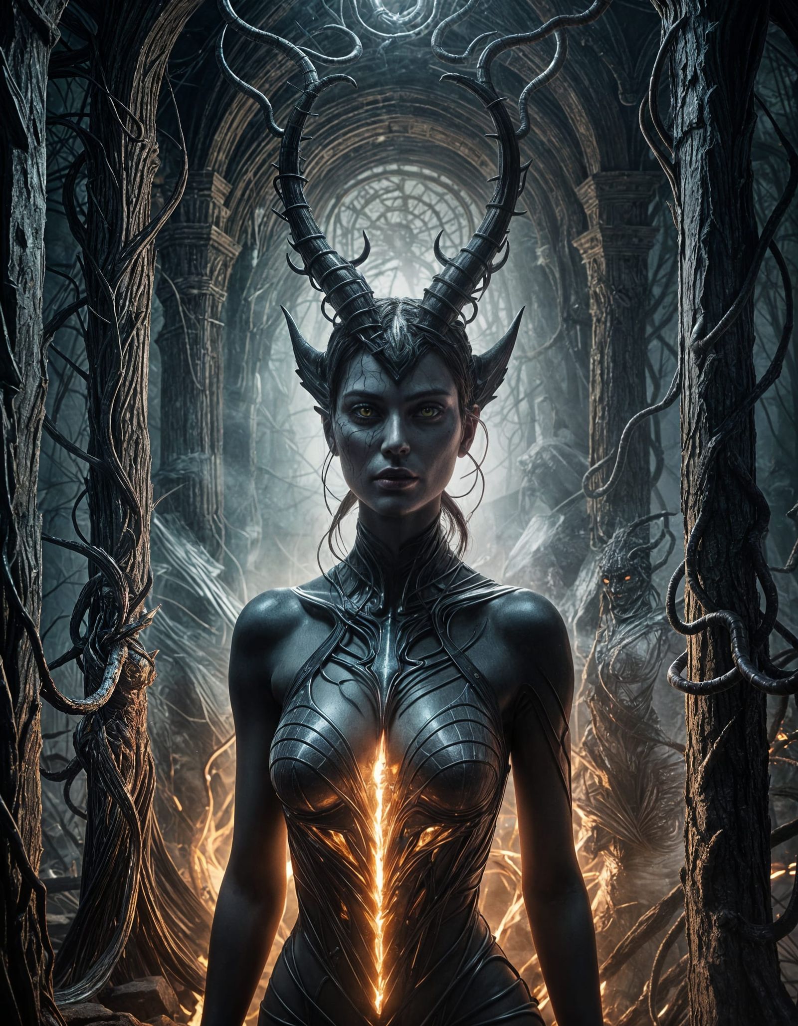 Underworld female Demon as a Muller-Lyer Illusion, eye-decieving tricky optical ...  by @Showy