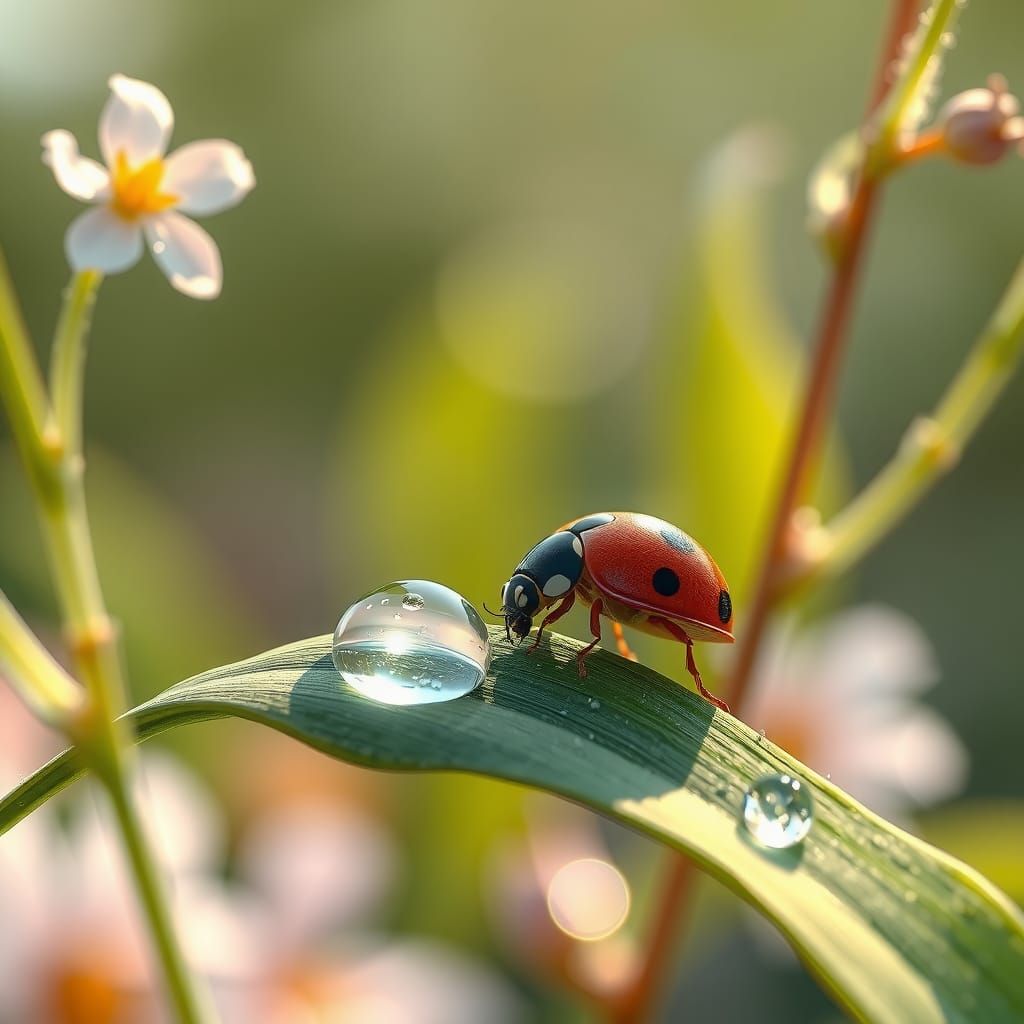 Ladybird by a dew drop  by @nayeka