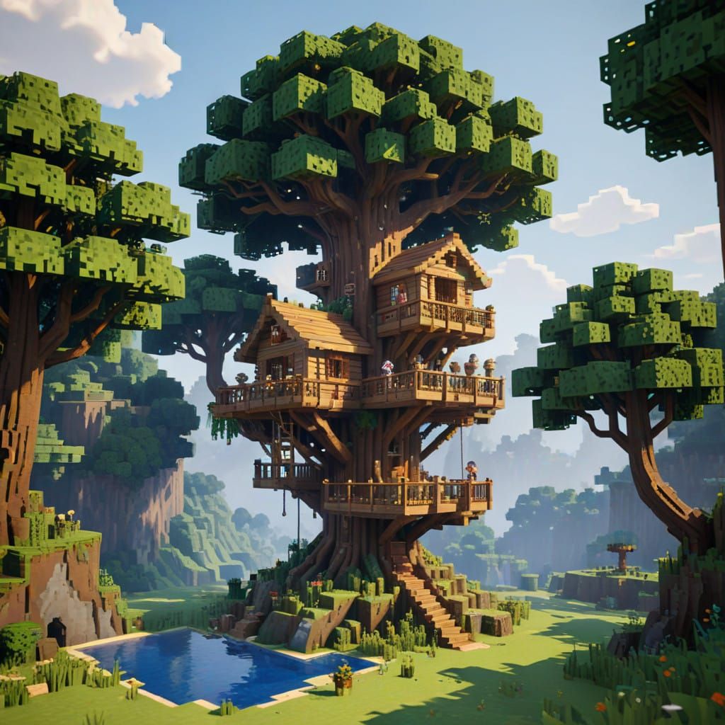treehouse built in Minecraft   by @Neelix