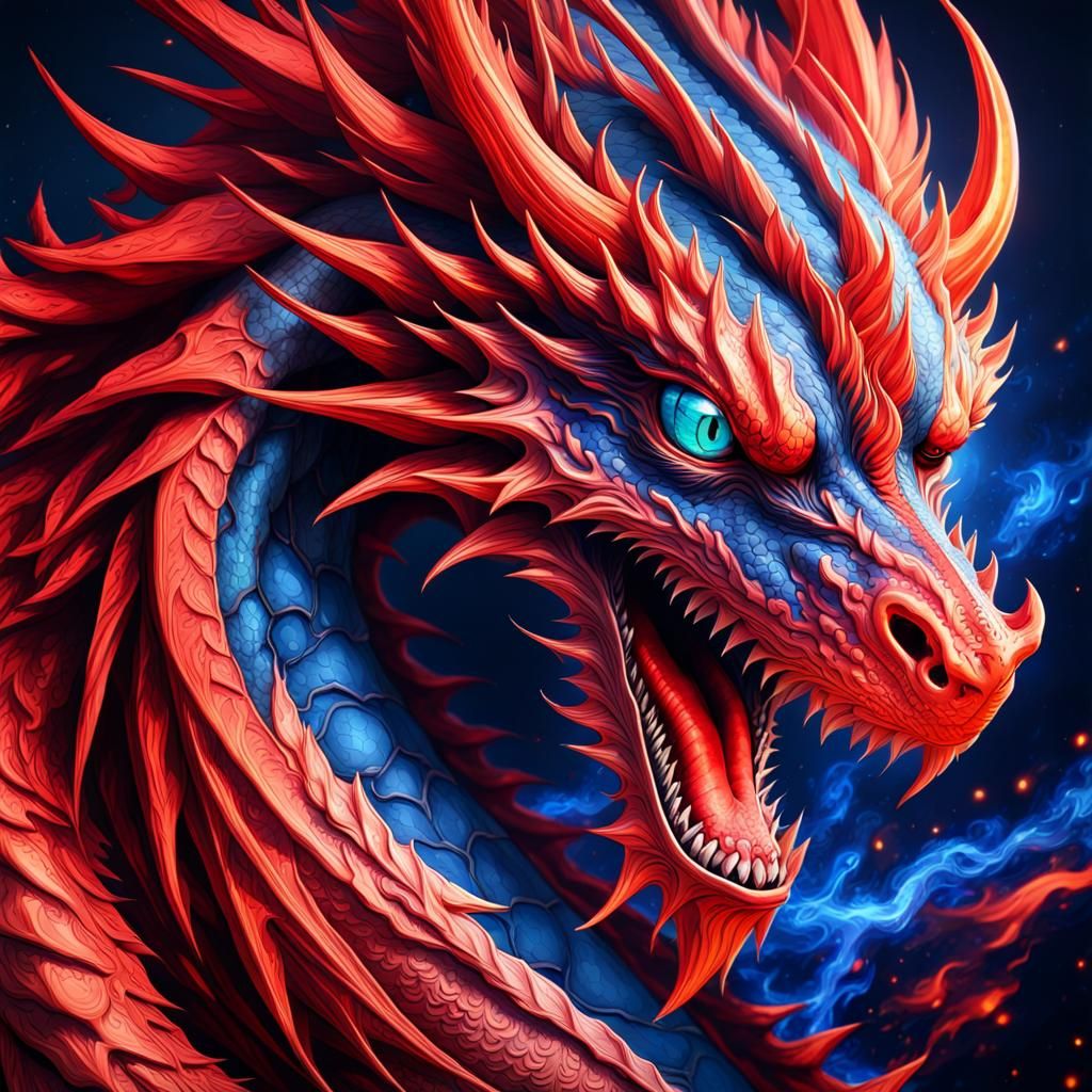 Red And Blue Fire Dragon - Ai Generated Artwork - Nightcafe Creator