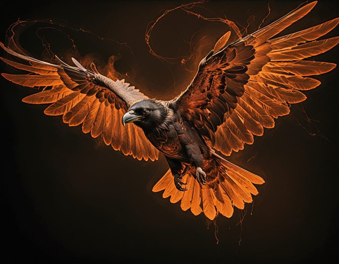 A medium shot of a majestic, anatomically exposed flying-raven with a radioactive, two-toned X-rayed ...  by @Da-Li-Nay