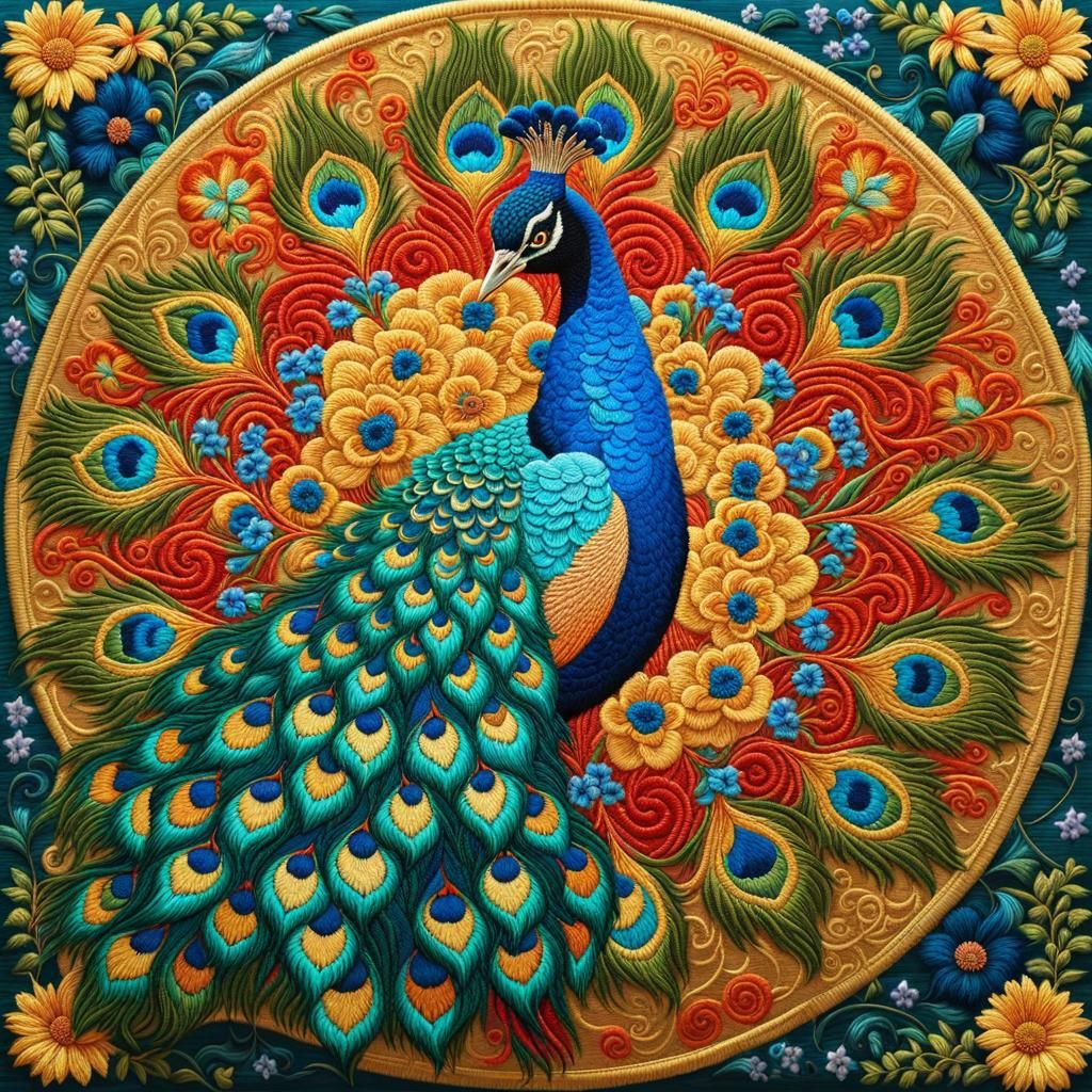 Peacock and flowers  by @Staircase Flash