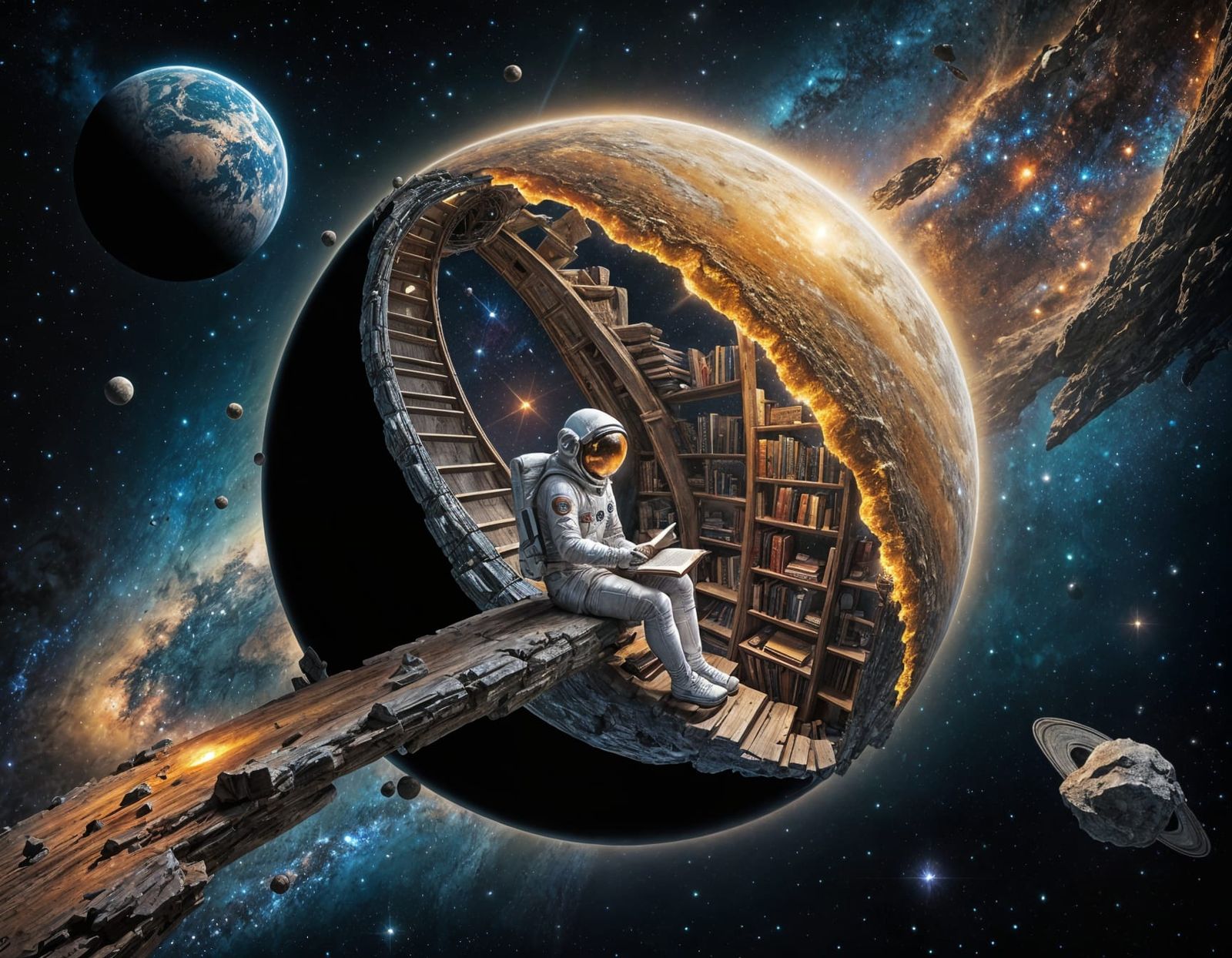 The Astronout Reading on The Moon  by @Naripan