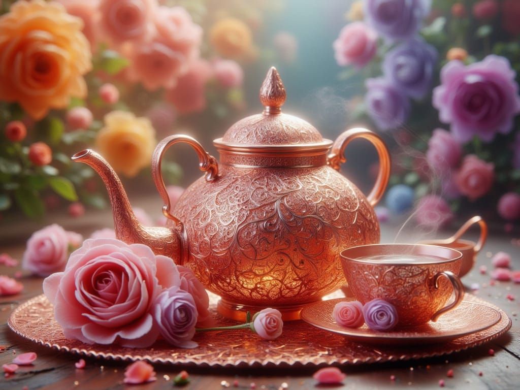 <lora:FiosCopperLace:1.0> Ornate Copper lace Teapot