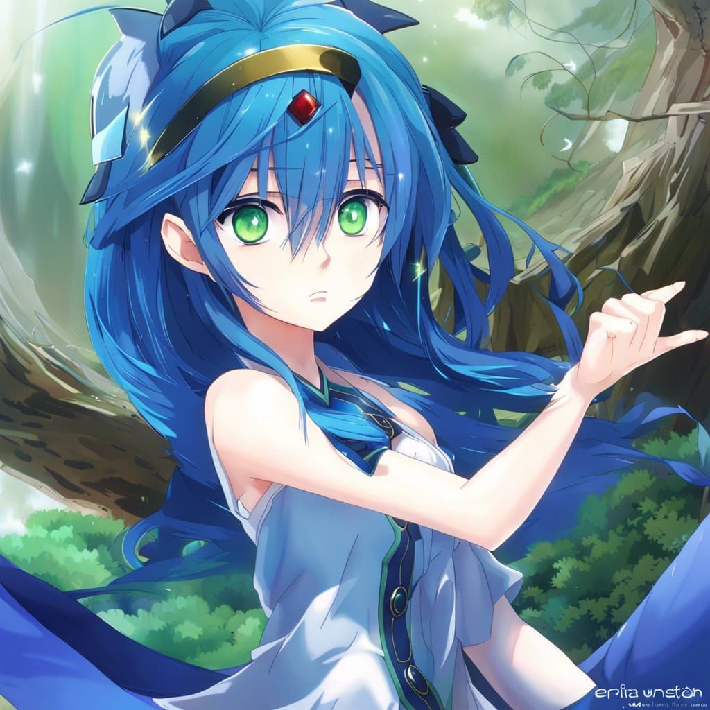 Girl mage nature powers blue hair green eyes epic+ - AI Generated ...