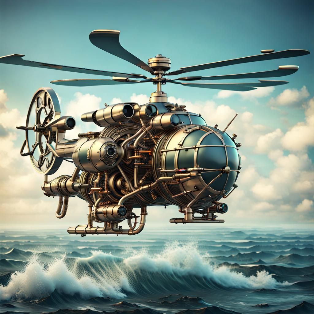  Helicopter is flying over the ocean  by @Sylvia 