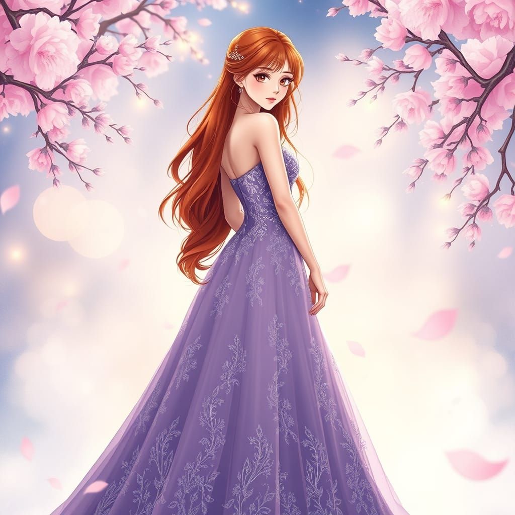Ethereal Anime Goddess in Lavender Prom Dress