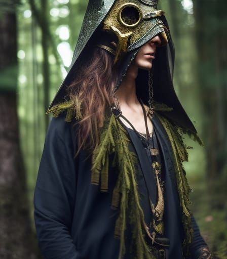 Masked Shaman in a forest clearing