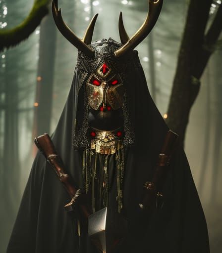 Masked Shaman in a forest clearing
