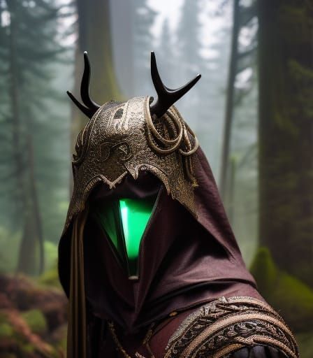 Masked Shaman in a forest clearing