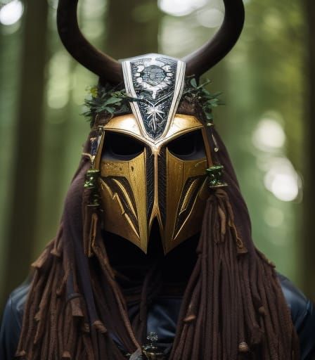 Masked Shaman in a forest clearing