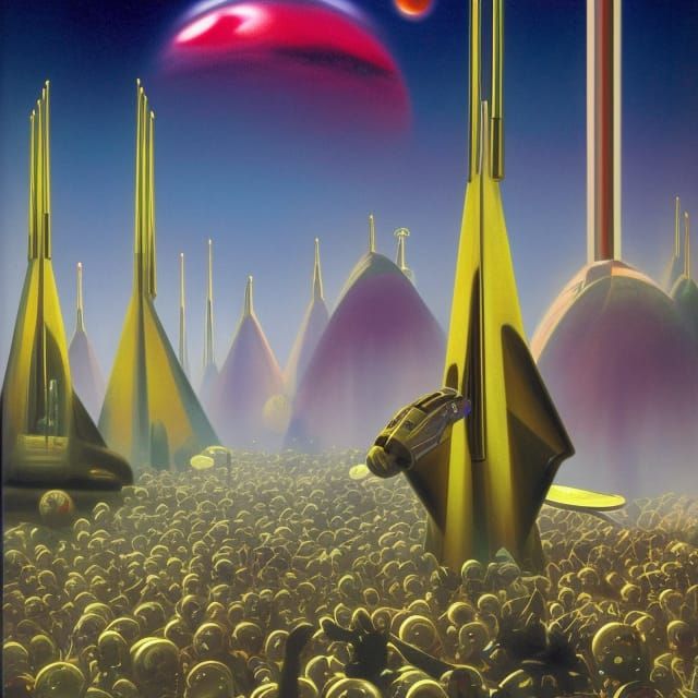 Futuristic Martian concert with thousands of martians cheeri...