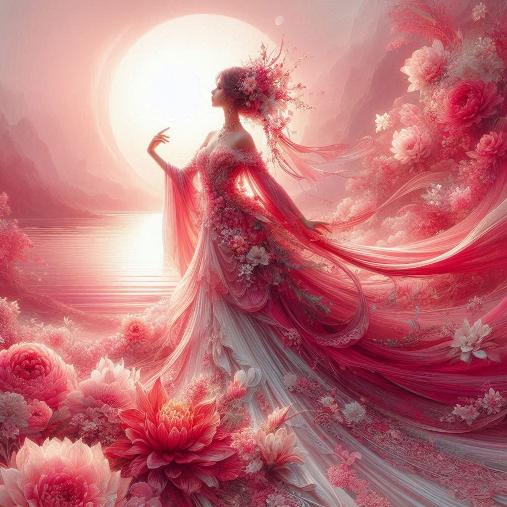 vermilion, pink and white