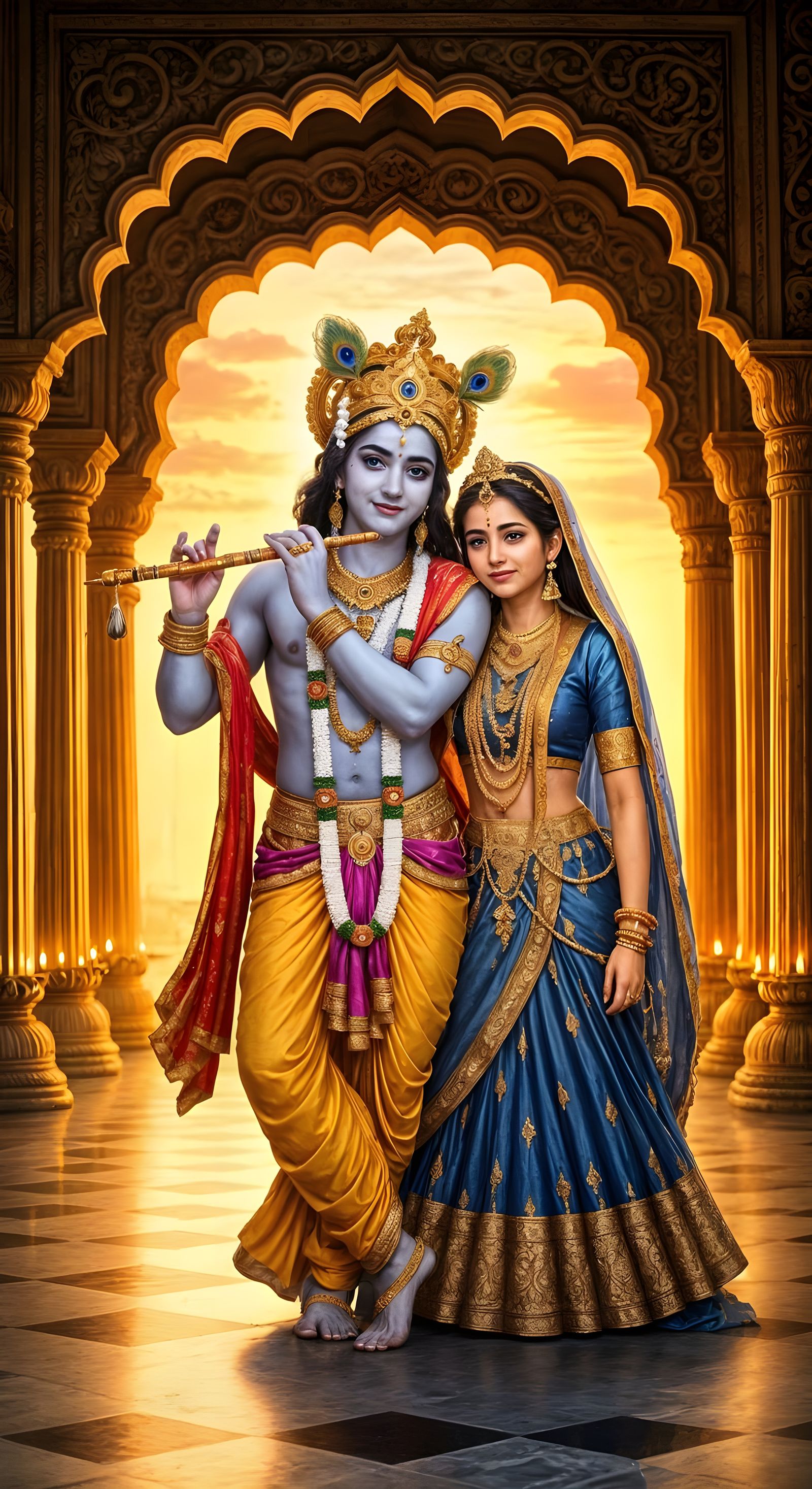 Divine Lord Krishna and Radha in Golden Temple with Mesmeriz...