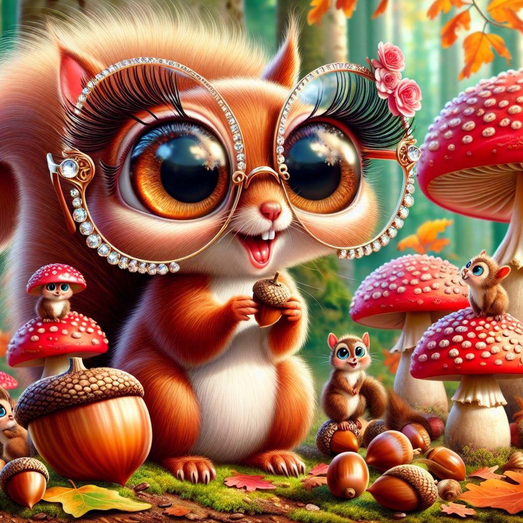 A pretty red squirrel with long eyelashes and big Googley eyes.  by @jcdigiart