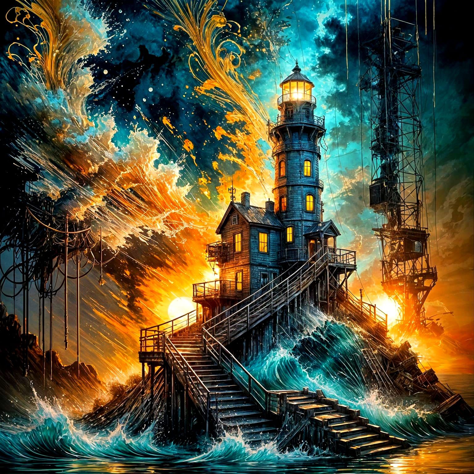 Surreal Light Tower In A Dark Weather Fantasy World  by @Artscreator