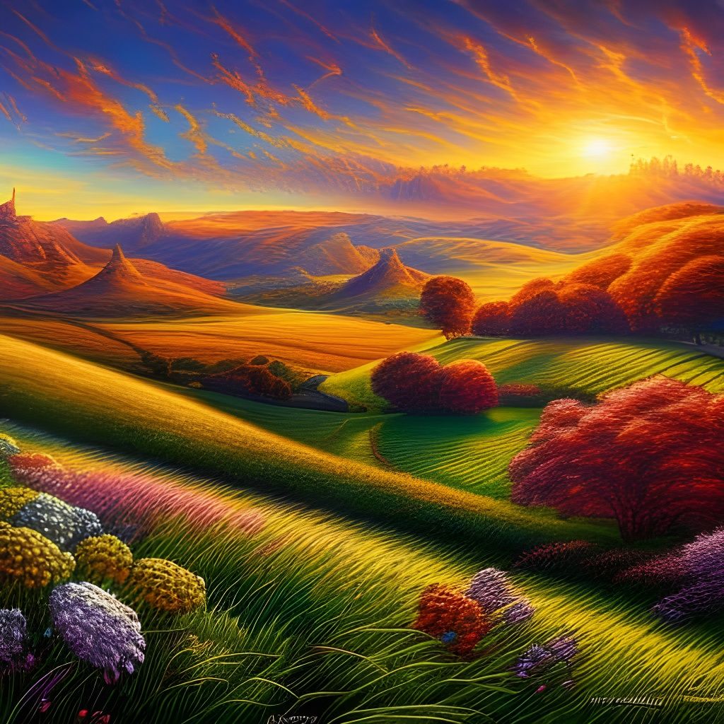 Sun-drenched landscape with fields - AI Generated Artwork - NightCafe ...