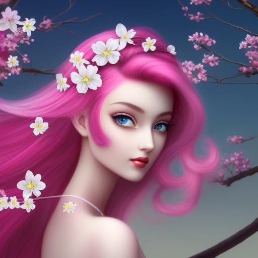 Pink Fairy with cherry blossoms in her hair - AI Generated Artwork ...