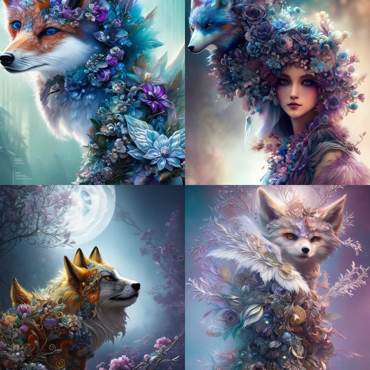 Ethereal Frost Fox Portrait in Triadic Colors