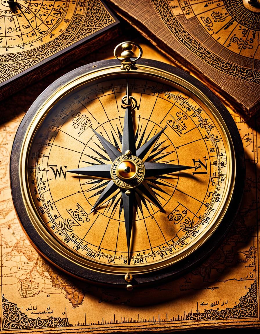 Ancient Arabic Compass on the tables with the maps  by @Heralyn