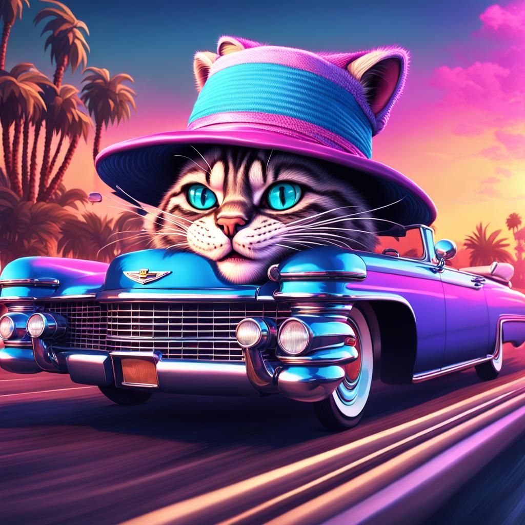 Cat-Dillac The adorable Cheshire cat wearing sunglasses and a hat ...