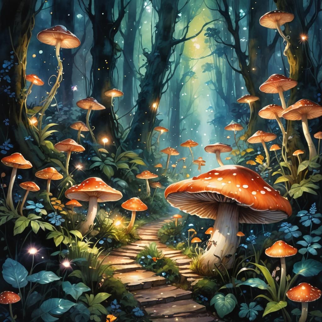 Glowing Shroom Forest - AI Generated Artwork - NightCafe Creator