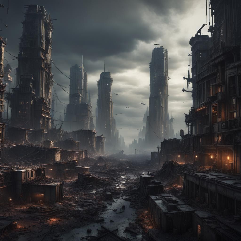 : A desolate, dystopian cityscape under the control of a malevolent ...