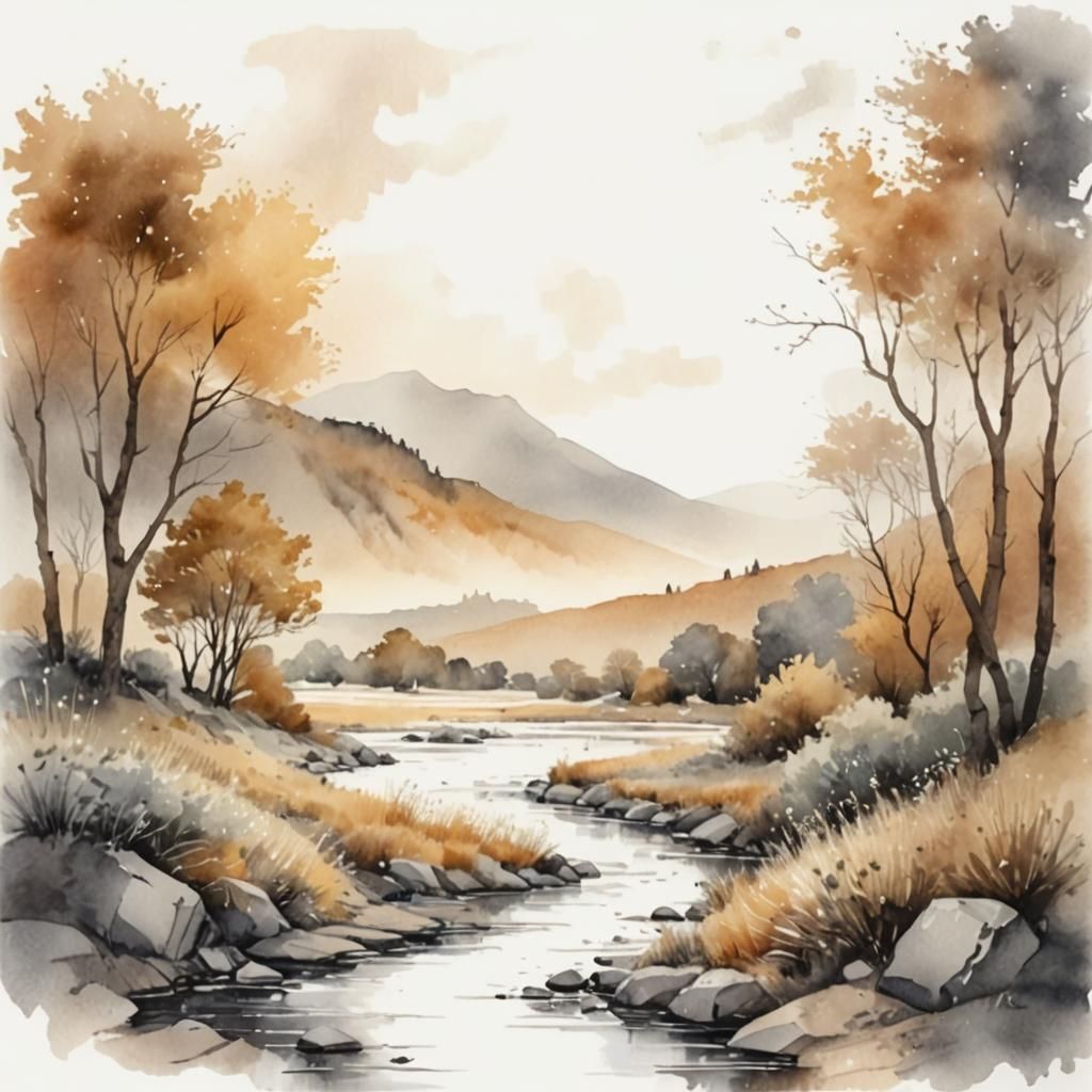 Aquarel landscape drawing - AI Generated Artwork - NightCafe Creator