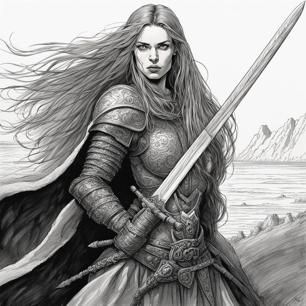 Viking Warrior Maiden in Dark Mythic Style