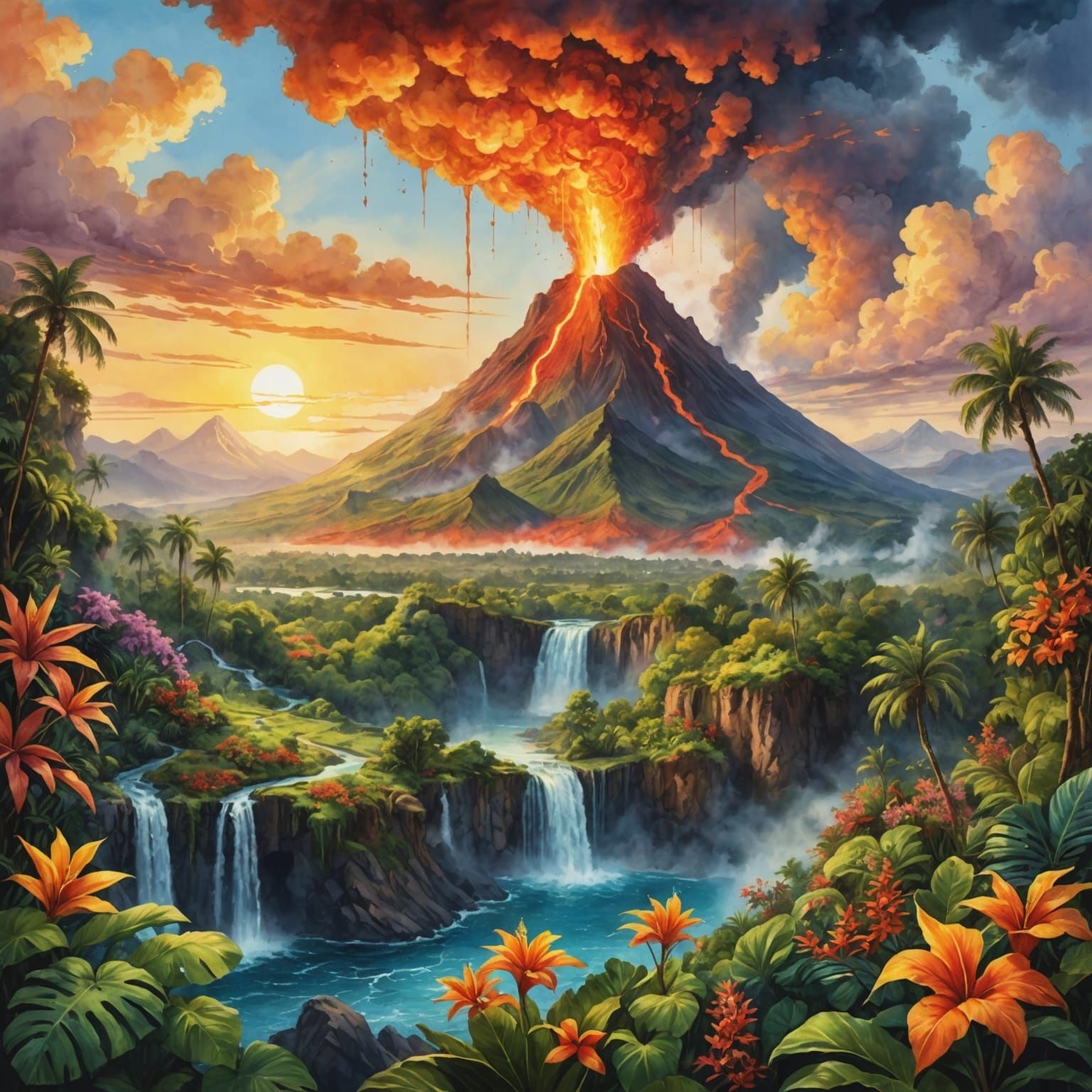 Tropical erupting volcano