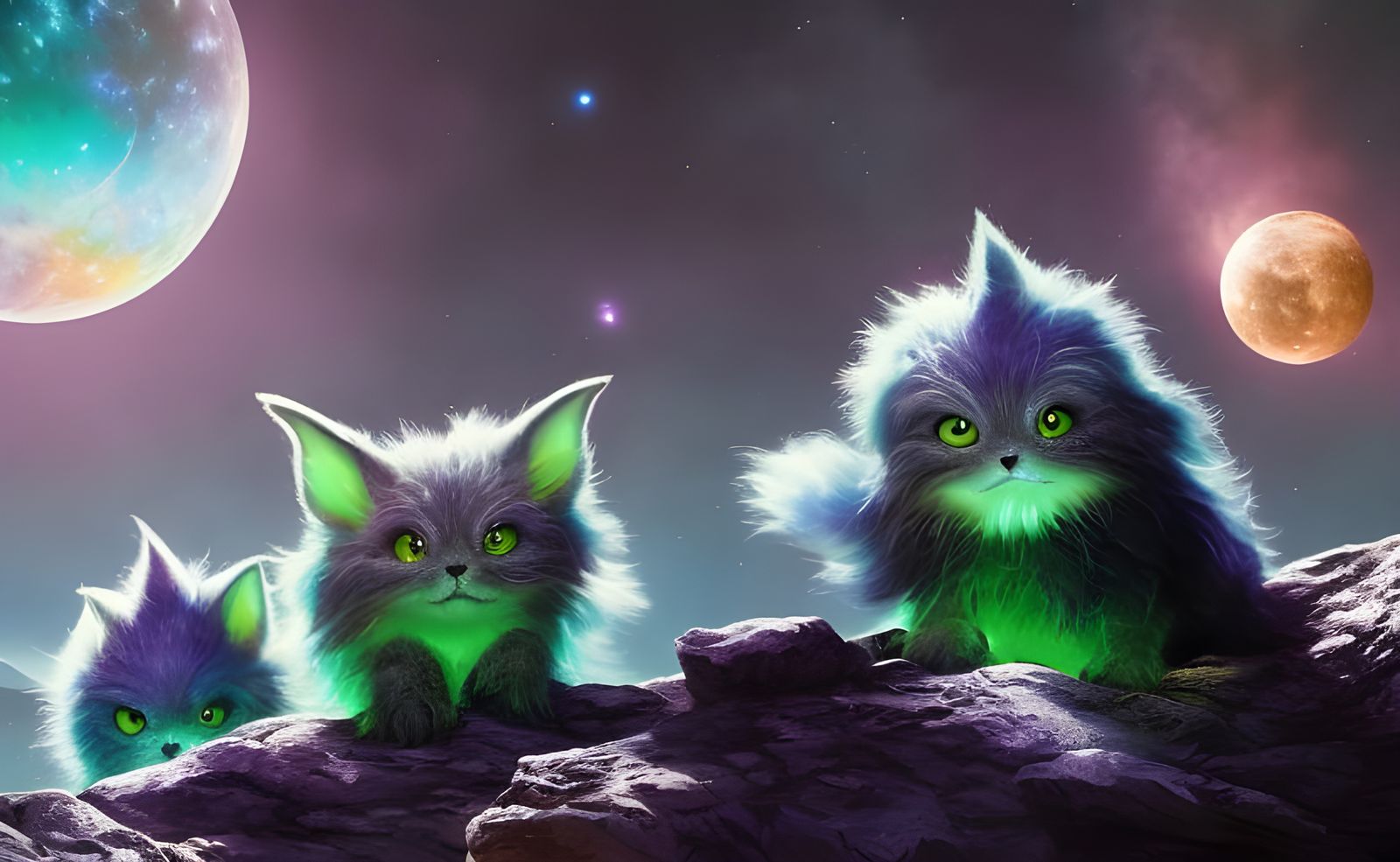 Curious Cute Fluffy Aliens  by @Wolf Gray