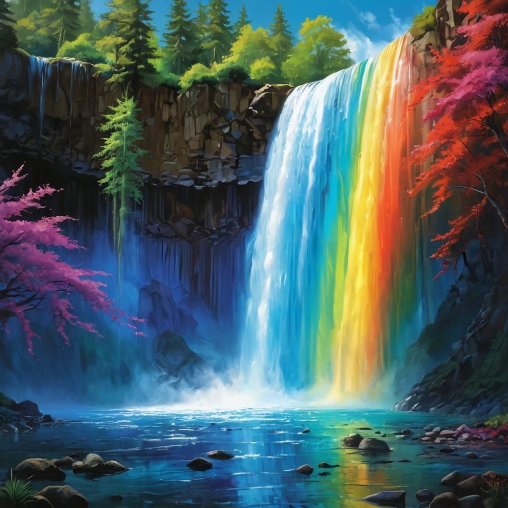 Rainbow waterfall  by @Crystalline