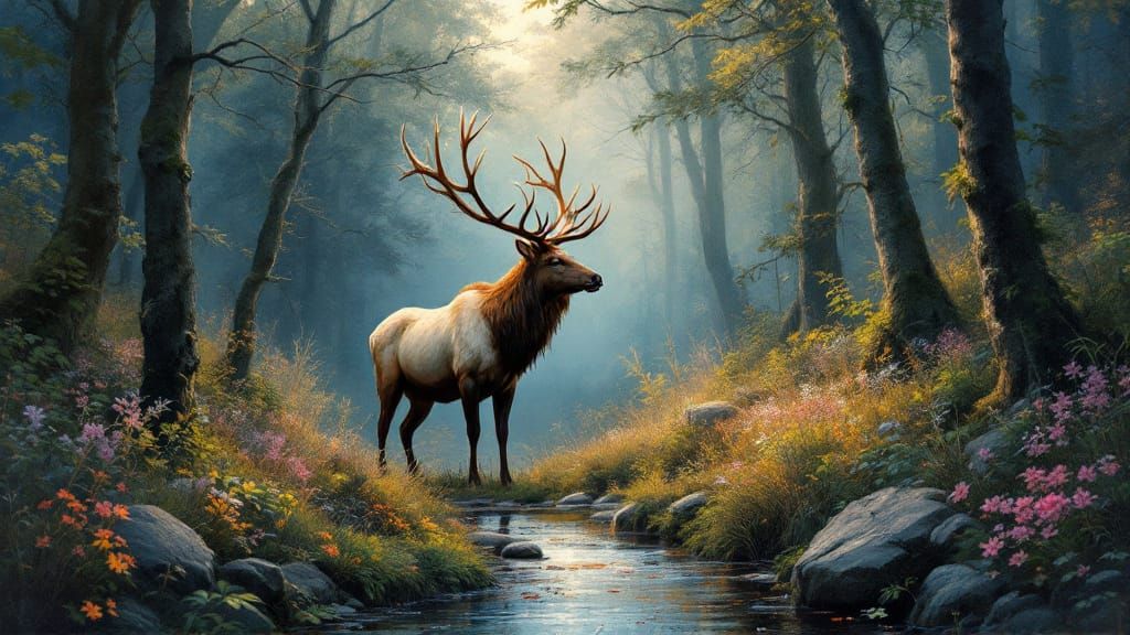 Elk in Forest Landscape