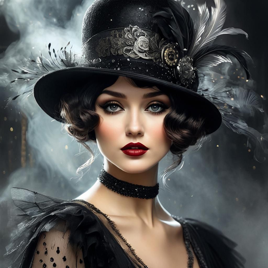 A beautiful gal wearing an all-black assemble with tulle sleeves  by @Dr_Strange