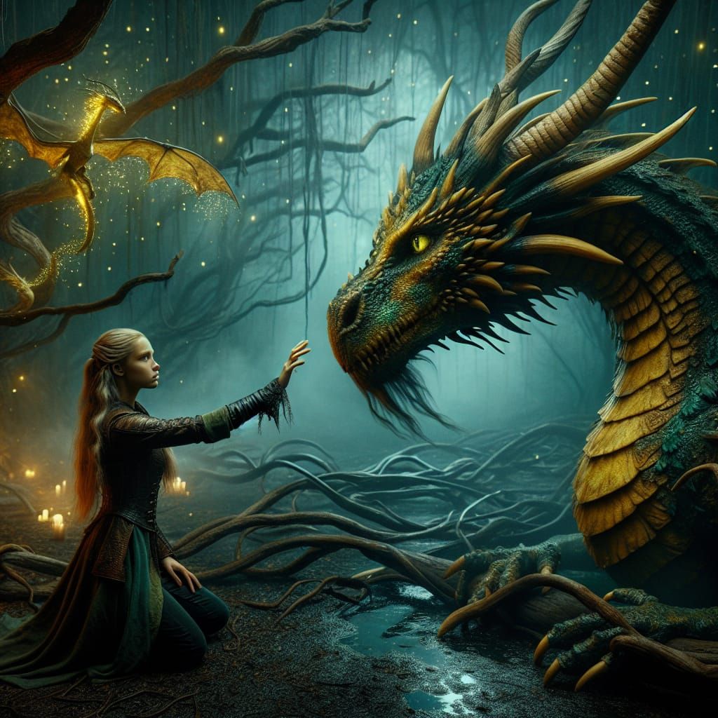 The woman and the dragon - AI Generated Artwork - NightCafe Creator