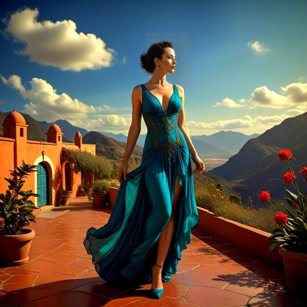 Elegant Lady in Dreamlike Landscape