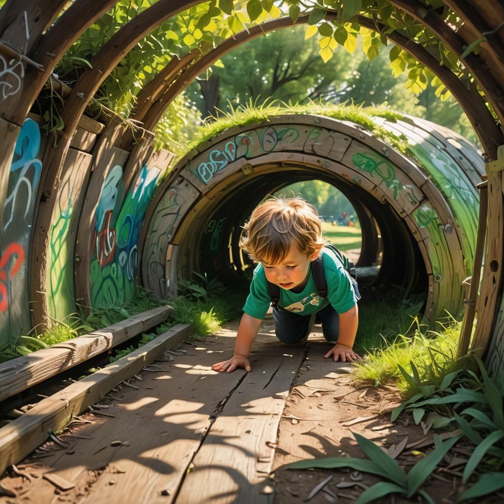 Whimsical Playground Scene in a Vibrant Green Landscape