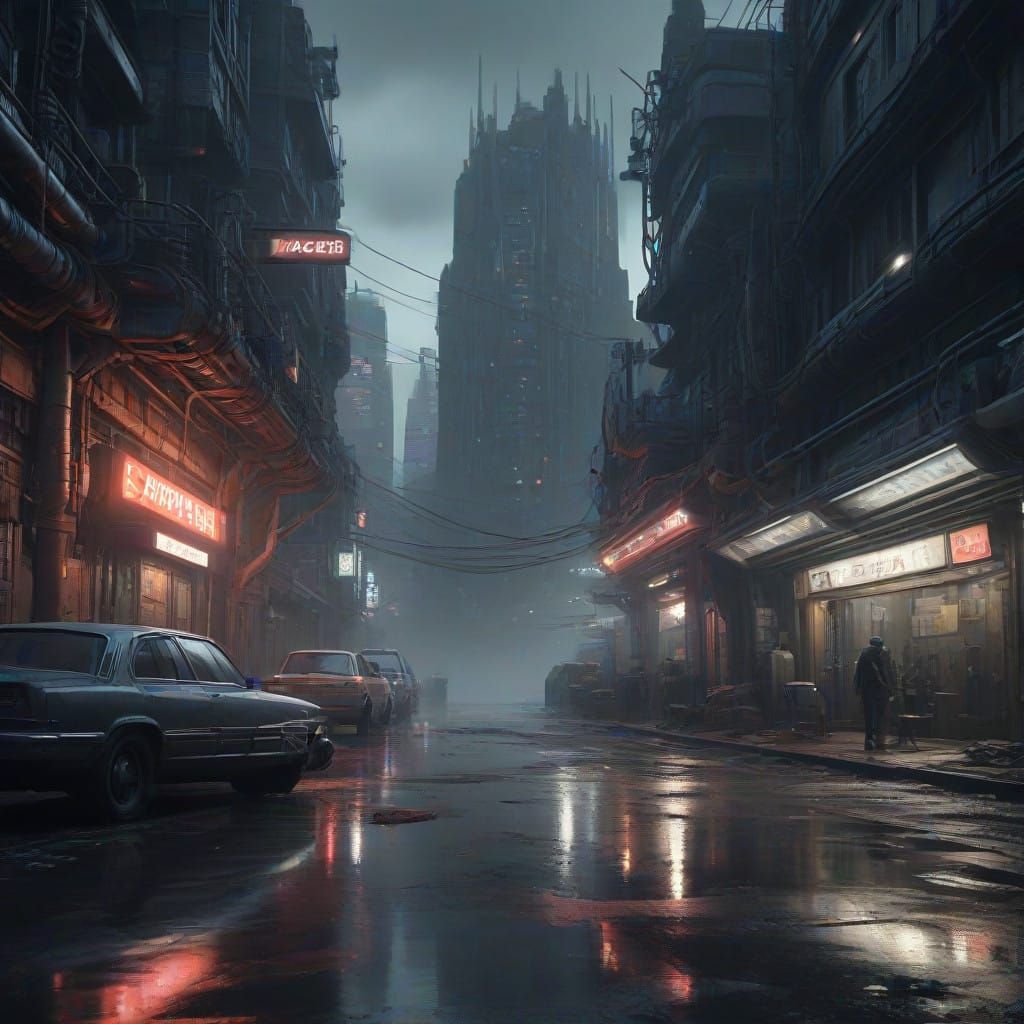 Dystopian Futuristic Cityscape at Night